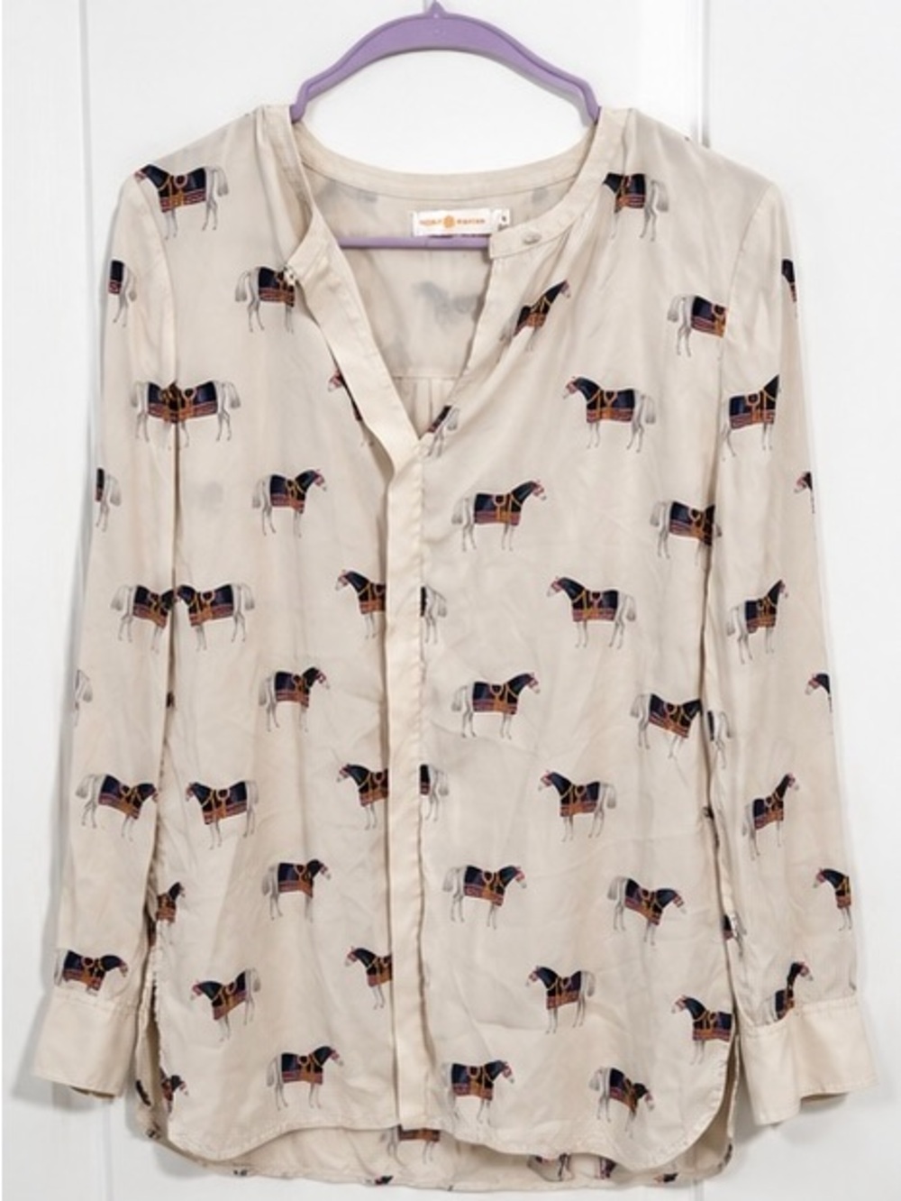 Tory Burch Cream Horse-Print Button Down Shirt